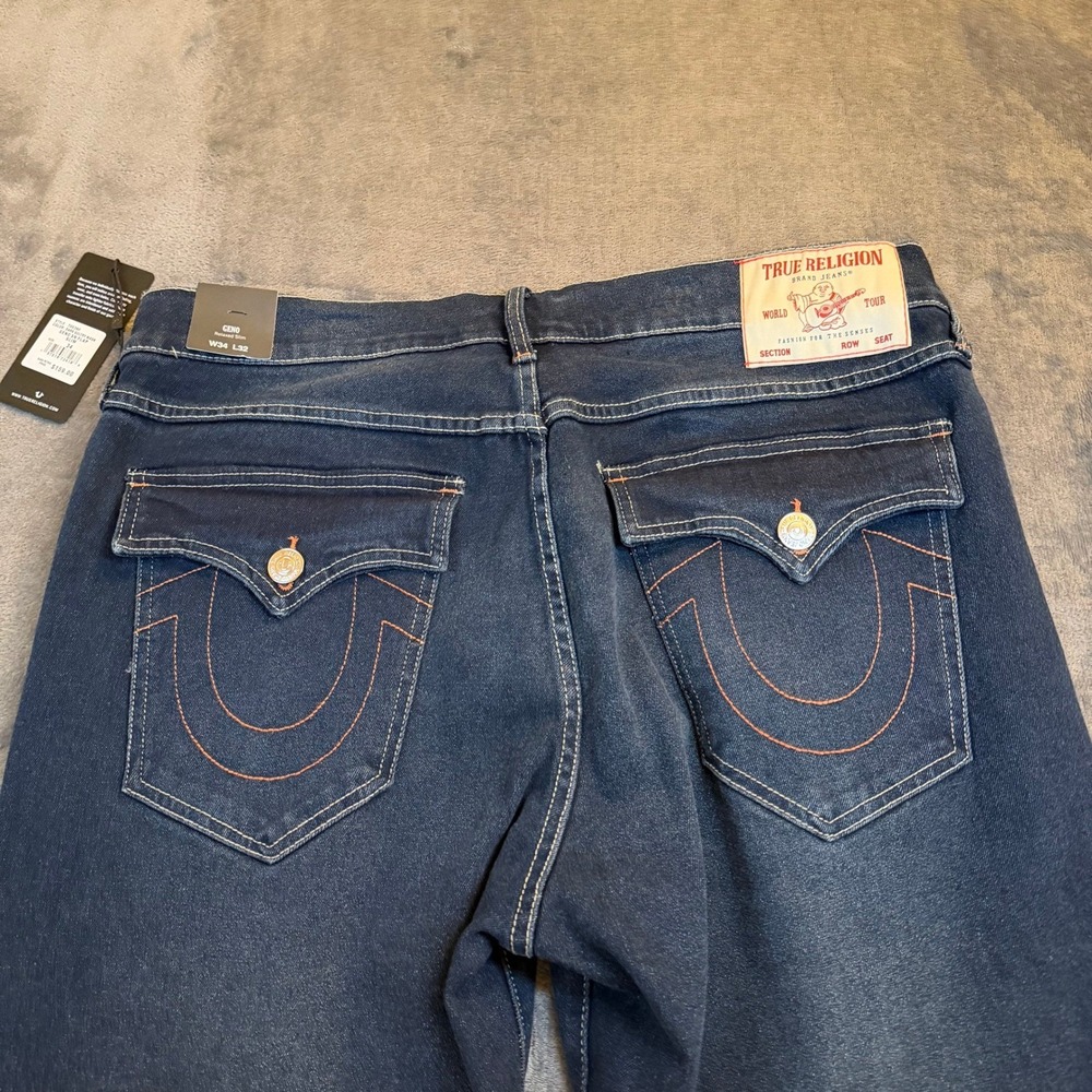 True Religion Geno SN Flap Jeans Mens 34x32" Dark Blue Relaxed Slim Fit NWT